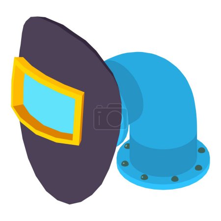 Illustration for Metallurgist tool icon isometric vector. Protective welding mask, pipe part icon. Professional equipment, metallurgy, manufacturing - Royalty Free Image