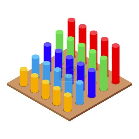 Montessori-Spielzeugleisten symbolisieren isometrischen Vektor. Schulspiel. Kluges Puzzle