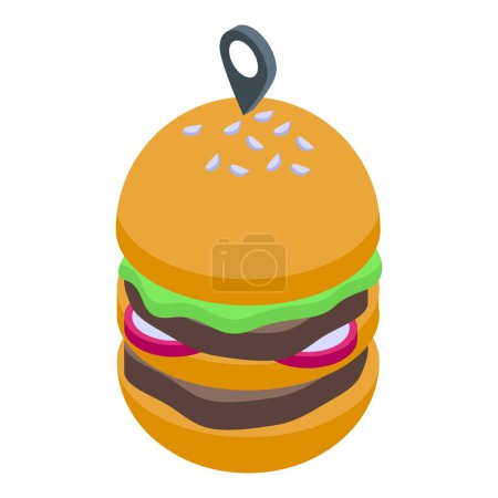 Téléchargez les illustrations : Icône de livraison de nourriture burger vecteur isométrique. Commande en ligne. Livraison rapide - en licence libre de droit