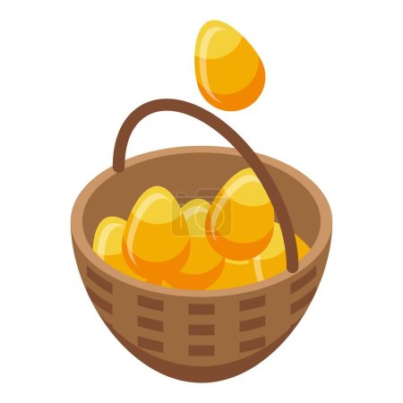 Illustration for Gold eggs basket icon isometric vector. Passive income. Freedom money - Royalty Free Image