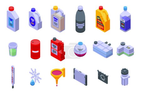 Illustration for Car engine antifreeze icons set isometric vector. Air vent. Car climate control - Royalty Free Image