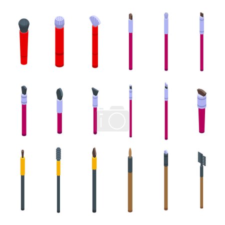 Illustration for Makeup brush icons set isometric vector. Beauty makeup. Cosmetic brow - Royalty Free Image