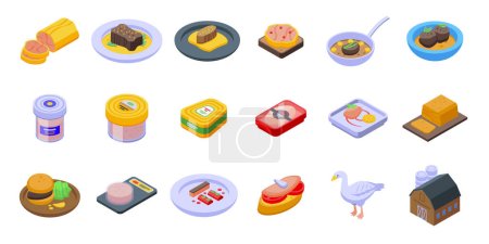 Illustration for Foie gras icons set isometric vector. French food. Liver fat - Royalty Free Image