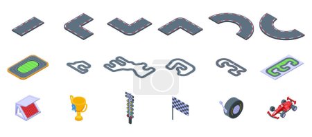 Illustration for Racetrack icons set isometric vector. Track map. Grand prix - Royalty Free Image