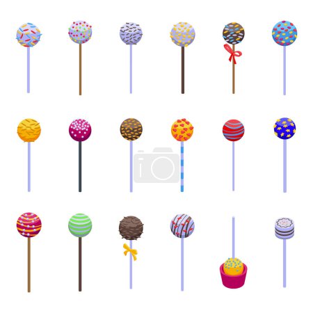 Illustration for Cake pops icons set isometric vector. Bar dessert. Cake bakery - Royalty Free Image