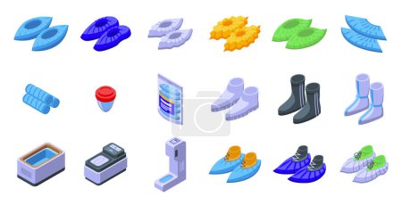 Illustration for Shoe covers icons set isometric vector. Footwear protection. Medical shoe - Royalty Free Image