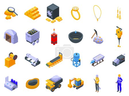Illustration for Gold mining icons set isometric vector. Golden mine. Miner coal - Royalty Free Image