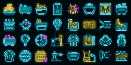 Illustration for Hydro massage icons set outline vector. Aqua spa. Hydrotherapy park vector neon - Royalty Free Image