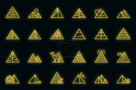 Téléchargez les illustrations : Pyramides egypte icônes définir contour vecteur. Le sphinx du Caire. Pharaon giza vecteur néon - en licence libre de droit