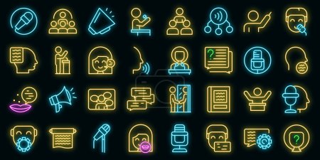 Illustration for Rhetoric icons set outline vector. Knowledge lecture. Communication distance vector neon - Royalty Free Image