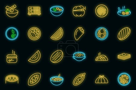 Ilustración de Los iconos de la cocina de Azerbaiyán establecen el vector esbozo. Cultura Baklava. Vector de alimentos frescos neón - Imagen libre de derechos
