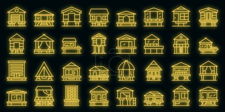 Illustration for Stilt icons set outline vector. Architecture building. Exotic house vector neon - Royalty Free Image