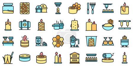 Illustration for Production of candles icons set outline vector. Making artist. Automation beeswax thin line color flat on white - Royalty Free Image