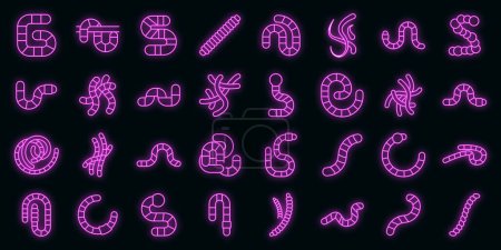 Illustration for Worm icons set outline vector. Animal bait. Bookworm caterpillar vector neon - Royalty Free Image