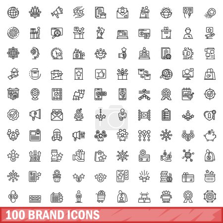 Illustration for 100 brand icons set. Outline illustration of 100 brand icons vector set isolated on white background - Royalty Free Image