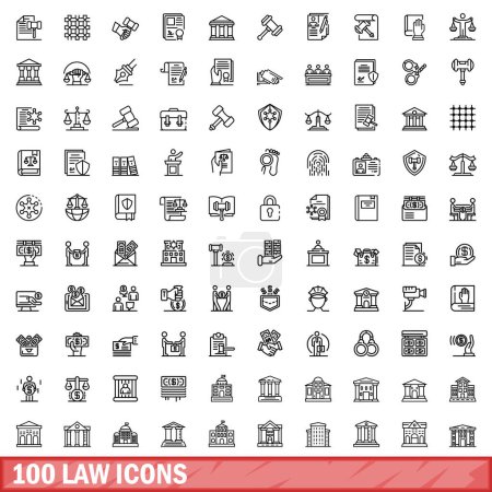 Ilustración de 100 iconos de la ley establecidos. Esquema ilustración de 100 iconos de la ley vector conjunto aislado sobre fondo blanco - Imagen libre de derechos
