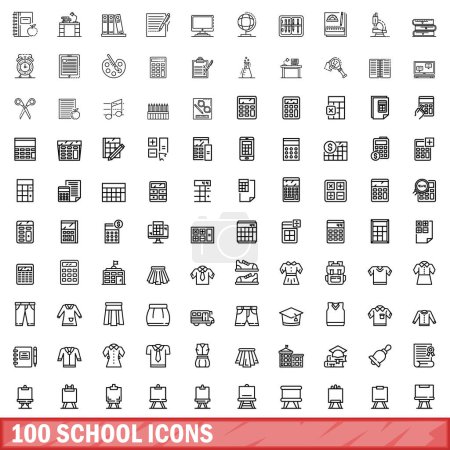 Illustration for 100 school icons set. Outline illustration of 100 school icons vector set isolated on white background - Royalty Free Image