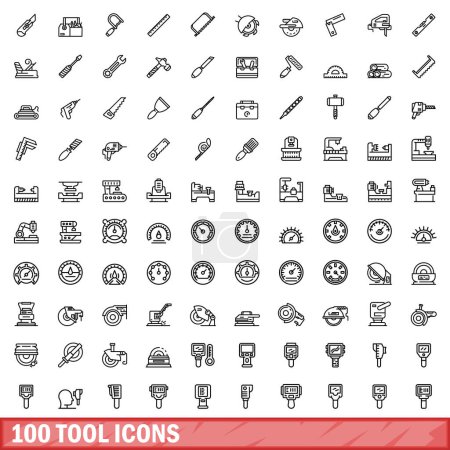 Illustration for 100 tool icons set. Outline illustration of 100 tool icons vector set isolated on white background - Royalty Free Image