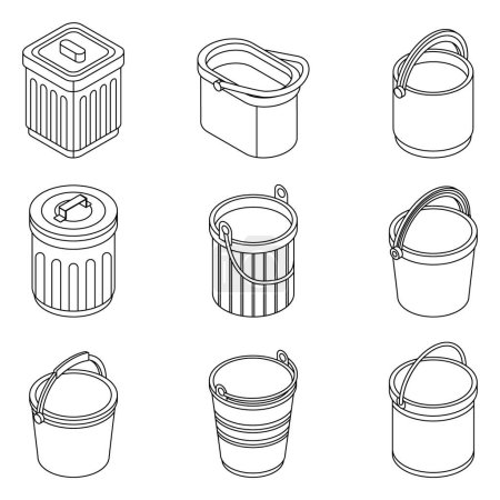 Illustration for Bucket icon set. Isometric set of bucket vector icons outline isolated on white background - Royalty Free Image