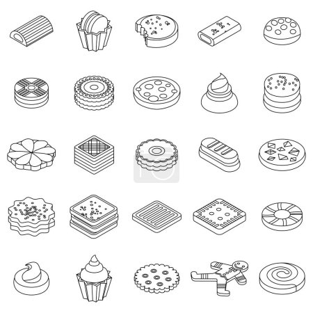Ilustración de Conjunto de iconos de cookies. Conjunto isométrico de cookies vector iconos contorno aislado sobre fondo blanco - Imagen libre de derechos