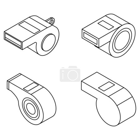 Illustration for Whistle icon set. Isometric set of whistle vector icons outline isolated on white background - Royalty Free Image