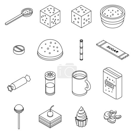 Illustration for Sugar icons set. Isometric set of sugar vector icons outline isolated on white background - Royalty Free Image