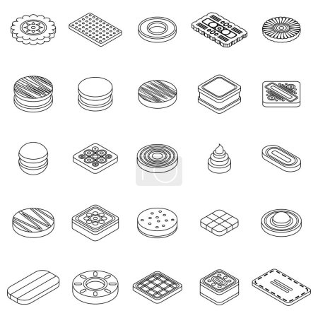 Illustration for Cookie icons set. Isometric set of cookie vector icons outline isolated on white background - Royalty Free Image