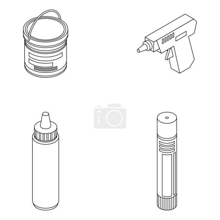 Illustration for Glue icons set. Isometric set of glue vector icons outline isolated on white background - Royalty Free Image