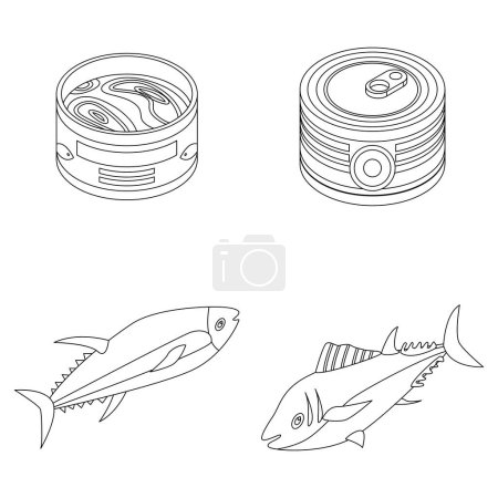 Téléchargez les illustrations : Icônes de thon ensemble. Ensemble isométrique d'icônes vectorielles du thon isolées sur fond blanc - en licence libre de droit