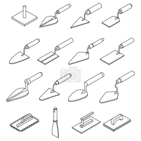 Illustration for Trowel icons set. Isometric set of trowel vector icons outline isolated on white background - Royalty Free Image