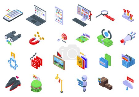 Illustration for Trend watcher icons set isometric vector. Adult hunter. Future job - Royalty Free Image