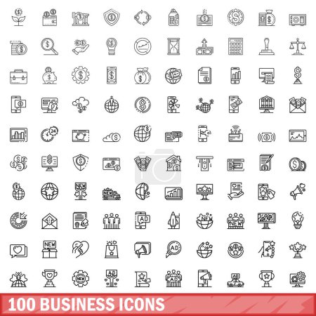 Ilustración de 100 iconos de negocios. Esquema ilustración de 100 iconos de negocios conjunto de vectores aislados sobre fondo blanco - Imagen libre de derechos