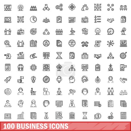 Ensemble de 100 icônes d'affaires. Illustration schématique de 100 vecteurs d'icônes d'entreprise isolés sur fond blanc
