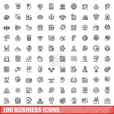 100 Business-Ikonen gesetzt. Umriss Illustration von 100 Business-Icons Vektor gesetzt isoliert auf weißem Hintergrund
