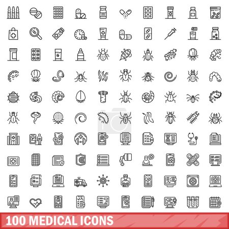 Illustration for 100 medical icons set. Outline illustration of 100 medical icons vector set isolated on white background - Royalty Free Image