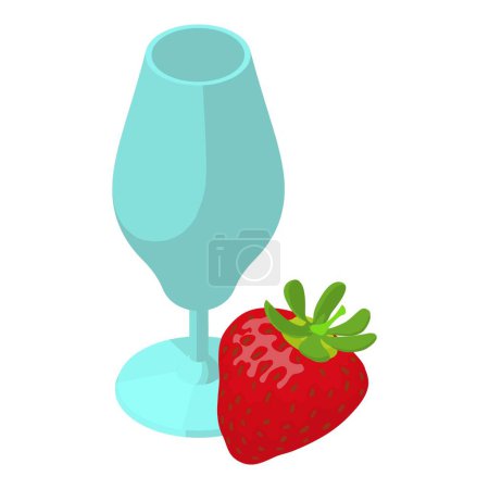 Illustration for Strawberry drink icon isometric vector. Stemmed glass and red strawberry icon. Summer drink, natural ingredient, healthy food - Royalty Free Image