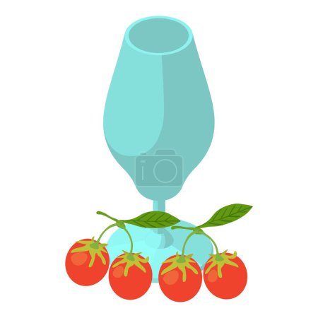Illustration for Goji drink icon isometric vector. Decorative stemmed glass, red goji berry icon. Detox drink, organic superfood, healthy food - Royalty Free Image