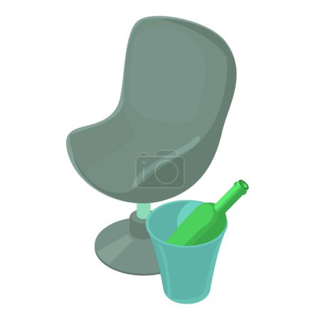 Illustration for Cafe furniture icon isometric vector. Swivel chair, green bottle in ice bucket. Bar furniture, equipment, decor - Royalty Free Image