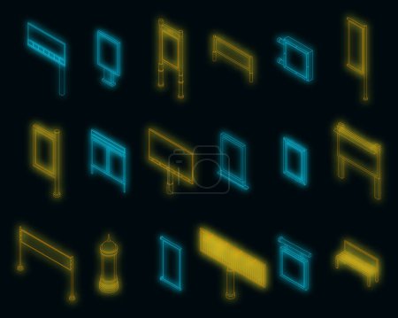 Outdoor advertising icons set. Isometric set of outdoor advertising vector icons neon on black Poster 617613584
