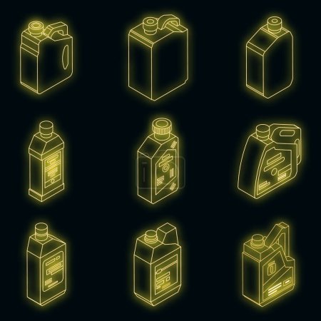 Illustration for Motor oil icons set. Isometric set of motor oil vector icons neon on black - Royalty Free Image