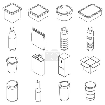 Illustration for Food storage icons set. Isometric set of food storage vector icons thin line outline on white isolated - Royalty Free Image