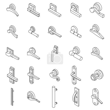 Illustration for Door handles icons set. Isometric set of door handles vector icons thin line outline on white isolated - Royalty Free Image