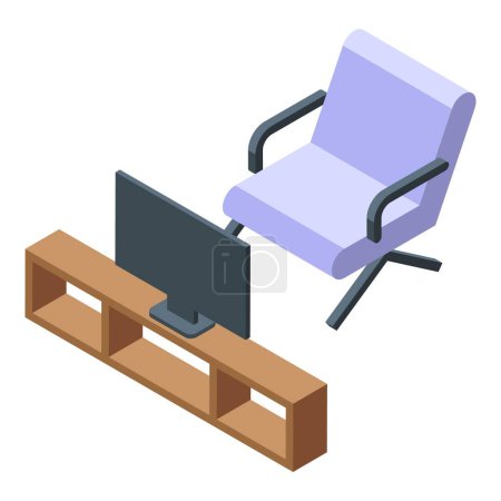 Téléchargez les illustrations : Services de soins à domicile tv fauteuil icône vecteur isométrique. Santé des seniors. Vieux patient - en licence libre de droit