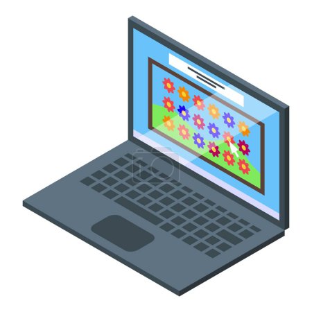 Illustration for Laptop kid education icon isometric vector. Early teacher. Online class - Royalty Free Image