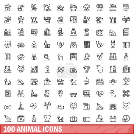 Ilustración de Conjunto de 100 iconos animales. Esquema ilustración de 100 iconos animales vector conjunto aislado sobre fondo blanco - Imagen libre de derechos