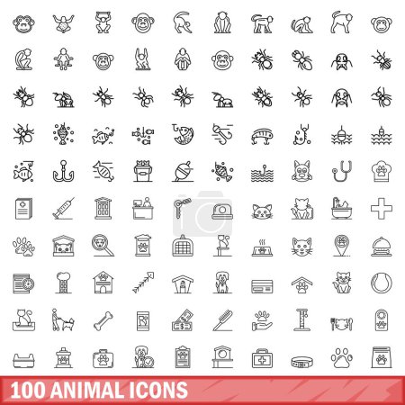 Ilustración de Conjunto de 100 iconos animales. Esquema ilustración de 100 iconos animales vector conjunto aislado sobre fondo blanco - Imagen libre de derechos