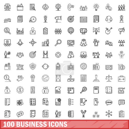 Ensemble de 100 icônes d'affaires. Illustration schématique de 100 vecteurs d'icônes d'entreprise isolés sur fond blanc
