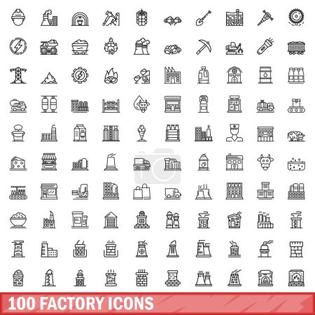 Illustration for 100 factory icons set. Outline illustration of 100 factory icons vector set isolated on white background - Royalty Free Image
