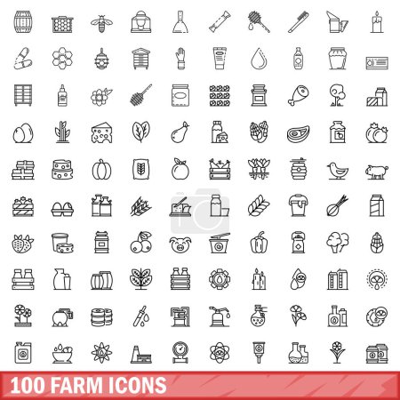 100 Bauernhof-Ikonen gesetzt. Umriss Illustration von 100 Bauernhof-Symbole Vektor gesetzt isoliert auf weißem Hintergrund