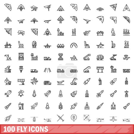 Illustration for 100 fly icons set. Outline illustration of 100 fly icons vector set isolated on white background - Royalty Free Image